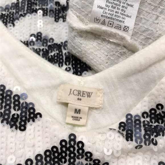 J Crew Sequined Tank Top Chevron Black White Medium 100% cotton - Picture 12 of 14
